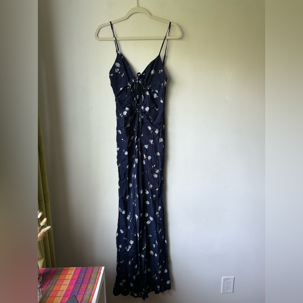 Blue Life Navy Floral Wide Leg Jumpsuit M